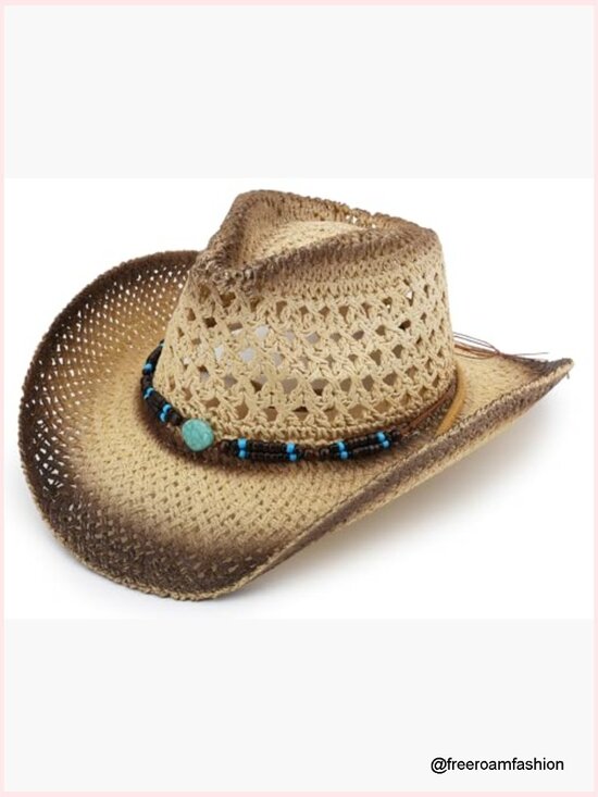 Straw Cowboy Hat, Adjustable Unisex Western Hat, Breathable Sun Protection, main image 6